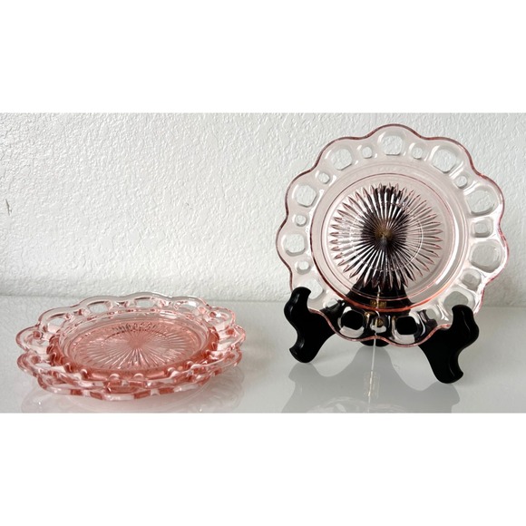 Anchor Hocking Other - Set 3 Vintage 6" Pink Depression Dessert Bread Plate Old Colony Lace Open Edge